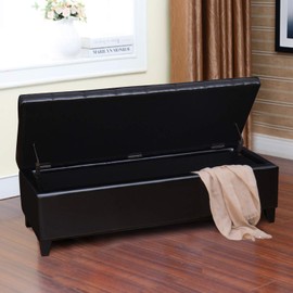 Joveco 51" Rectangle Button Tufted Bonded Leather Storage Ottoman Bench Coffee Table Ottoman Toy Chest(Black)