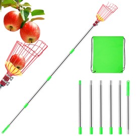 BEoffer Fruit Picker Pole with Basket + Storage Bag, 8FT Apple Pear Picker with Adjustable Stainless Steel Handles, Fruit Picking Basket for Getting Lemons Apples Avocados Pears Mangoes Oranges