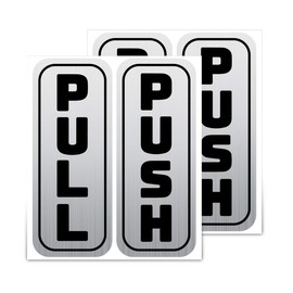 2 Set 4pcs Push Pull Door Sign Stickers, Metal like Brushed Silver, 2"x5" Vertical, Back Adhesive, Waterproof and Fade Resistant, Thick Premium Quality Vinyl, for Business, Stores, Cafes, Shops.