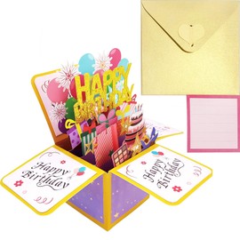 ZexJpr 3D Birthday Card Woman, 23 x 17.5 cm Birthday Card with Cards and Envelopes, Ideal for Women, Men, Birthday Gifts, Friends and Children