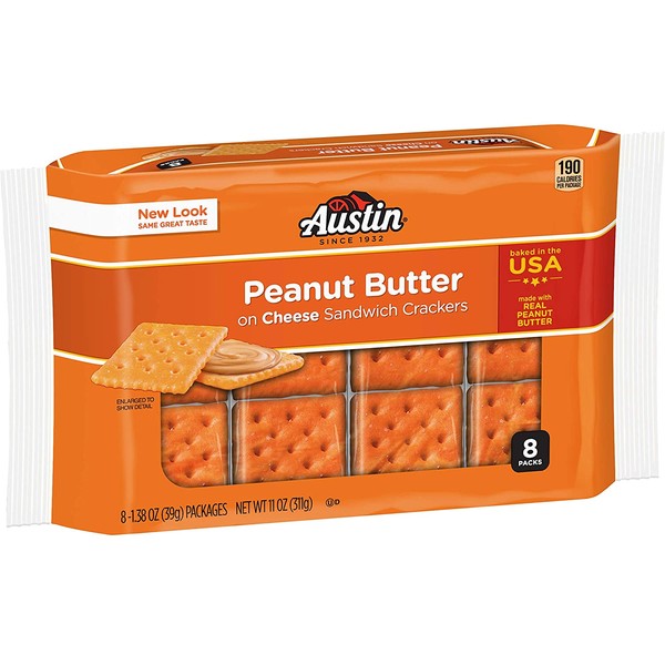Austin, Sandwich Crackers, Cheese Crackers with Peanut Butter, 11 oz, 8 Packs