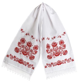 N_FROMM Ruschnik Hand Towel Ukrainian Wedding Towel Table Runner White Gabardine Embroidered Motif Tree of Life Format 150 x 31 cm