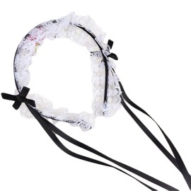caralin Women Ruffled Lace Sweet Headband Steampunk Japanese Style Ribbon Knot Hair Hoop Maid Costume Hair Accessories White
