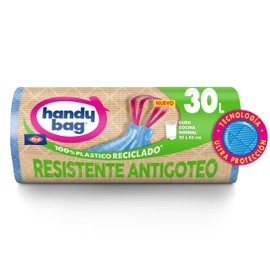 Handy Bag Robuste Müllbeutel, auslaufsicher, mit selbstschließendem Band, dreilagig, robust und auslaufsicher, 100% recycelter Kunststoff, 30 l, 12 Beutel