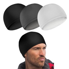 3Pcs Fahrradmütze Unter Helm,Sommer Cooling Skull Cap Helmet Liner,Fahrradhelm Mütze Schnelltrocknende Multifunktionale Kopfbedeckung Eisseidenhut Dehnbar Laufmütze für Radfahren Motorrad Herren Damen
