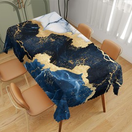 XYJFZL Blue and White Marble Decorative Rectangle Tablecloth Gold Abstract Texture Rectangle Kitchen Table Cover Oblong Tablecloth for Dining Table Buffet Parties Patio Camping 52 x 70 Inch 4-6 Seats