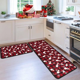 flippana Christmas Kitchen Rugs and Mats for Floor, Christmas Decorations 2 Pcs Non-Slip Backing Mat Merry Christmas Decor Kitchen Rug Sets with Runner Xmas Decor (Christmas 07, 17"x47.2"+17"x30")
