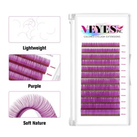VEYES INC Colored Lash Extensions 03 05 07 15 C/D Curl 8-16mm Mixed Length Tray, Premium Individual Silk Eyelashes, Professional Supplies for Lash Techs (Purple 0.07 C 8-16mm)