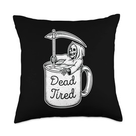 Smarty Pants Designs Dead Tired Skeleton Needs, Coffee Lover Throw Pillow, 18x18, Multicolor