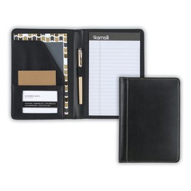 Samsill Contrast Stitch Leather Portfolio, Junior Size, 5 inch x 8 inch Writing Pad, Black