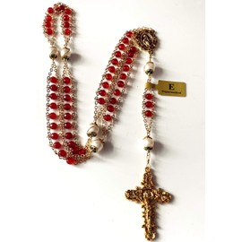 elegantmedical handmade Gold Ladder to Heaven Red Agate & Real AAA10mm Pearl Catholic Rosary crucifix Necklace