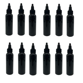 2 oz Black Cosmo Plastic Bottles -12 Pack Empty Bottle Refillable - BPA Free - Essential Oils - Aromatherapy | Black Twist Top Cap - Made in the USA - by Natural Farms