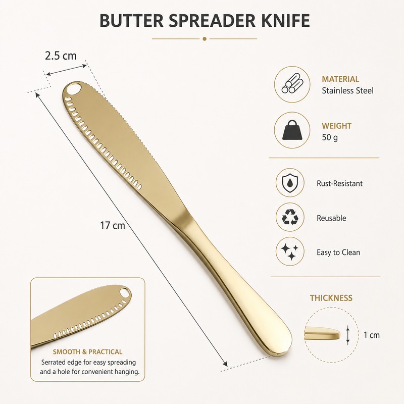 Stainless Steel Butter Spreader Knife for Toast – Multi-Use Jam,