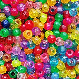Transparent Multicolor Mix Plastic Pony Beads 6x9mm, 1000 Beads Bulk in Bag(Transparent)