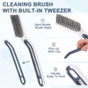 uxcell Crevice Cleaning Brush with Tweezer, Hard Bristle Gap Brush