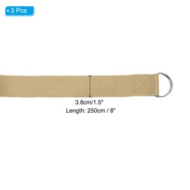PATIKIL Yoga-Gurt zum Dehnen von 2,4 m, 3 Stück, Baumwolle, Yoga-Gürtel mit verstellbarer Metall-D-Ring-Schnalle, Stretchbänder für Fitness, Pilates, Khaki