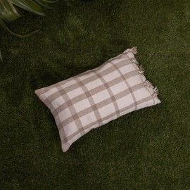 Foreside Home and Garden Taupe Plaid 14X22 Hand Woven Filled Outdoor Pillow - Foreside Home & Garden
