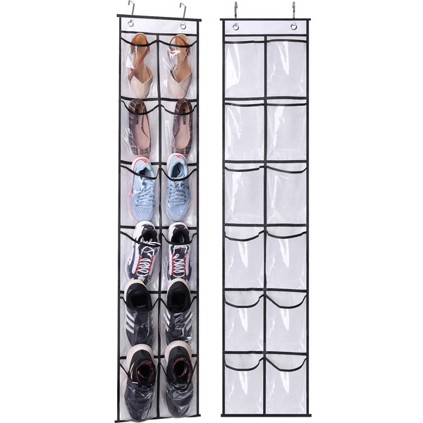 MISSLO Over The Narrow Door Shoe Organizer with 12 Crystal Pockets Hanging Closet Door (2 Packs, White)