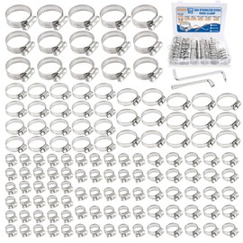 Ailbiuko 130 PCS Hose Clamp Assortment Kit 304 Stainless Steel Hose Clamps Adjustable 1/4"-1-1/2"(6-38mm) Worm Gear Clamps for Fuel Line, Plumbing, Automotive, Pipe, Tube, Radiator, Garden