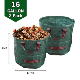 Yard Waste Bags 2 Pack 16 Gallon/72 Gallon Reusable Heavy Duty Leaf & Lawn Bags with 2 Handles for Leaves Grass Garden Debris (2x16 Gallons)