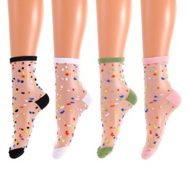 Abien Sheer Socks See Through Mesh Socks Transparent Tulle Socks 4 Pairs for Women