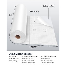 Lzerking Permanent Vinyl - White 12”x100FT Matte Adhesive Vinyl Roll for Cricut, Silhouette, Cameo, Craft Die Cutters, Scrapbooking