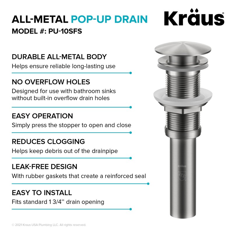 KRAUS Bathroom Sink Pop-Up Drain Assembly in Matte Black for
