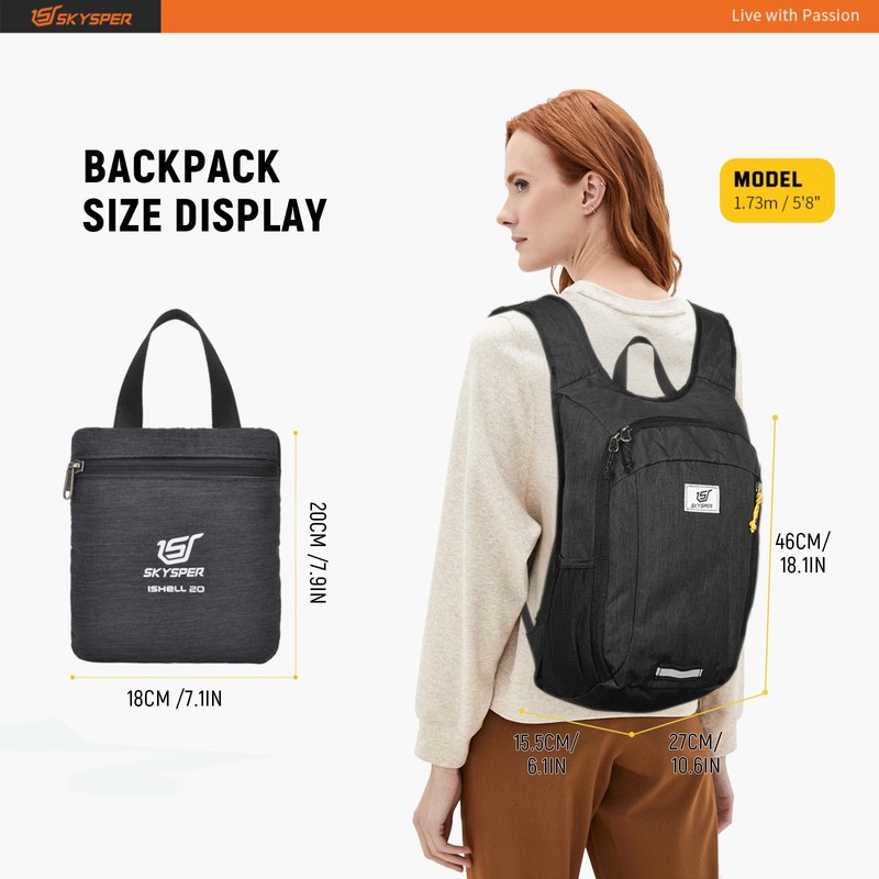 SKYSPER Small Daypack 10L/15L/20L Hiking Backpack Packable Lightweight Travel Day