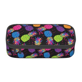 Aoojanu Rainbow Pineapple Tropical Exotic Summer Pattern Large Pencil Case, Pencil Pouch With Zipper Compartments Stationery Pencil Bag For Kids Teens Students School Supplies