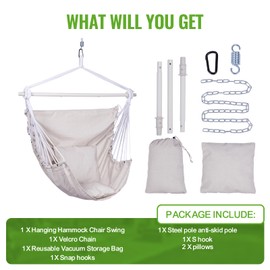 Backyard Expressions Hammock Chair Hanging Rope Swing Chair, 2 Pillows, Anti Slip Steel Spreader Bar