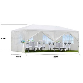 10x20 Party Tent, Outdoor Wedding Tents with 6 Removable Sidewalls, Gazebo Shelter for Parties Patio, Outside Waterproof Canopy Tents, Party Wedding BBQ Events Tent White