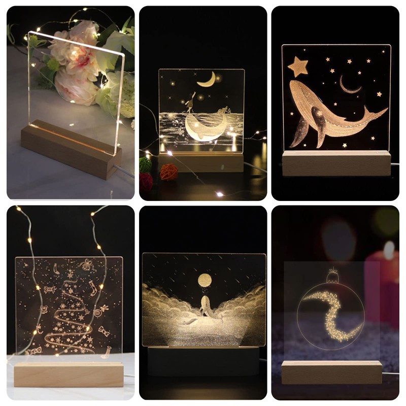 luolety Rectangular LED Light Display Base, 15 cm Wooden LED