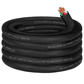 25ft 12/4 12 AWG SOOW Portable Power Cable,600V 12 Gauge Electrical Cable-4 Conductor SOOW Extension Cord for Motor Lead,Welder Machine,Generator,Portable Light,EV Car Charger,Industrial Outdoor