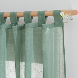 NICETOWN Flax Sheer Linen Curtains for Living Room, Tab Top Semi Sheer Vertical Drapes Privacy with Light Filter for Home Office/Farm House, W52 x L84, Olive Green, 1 Pair