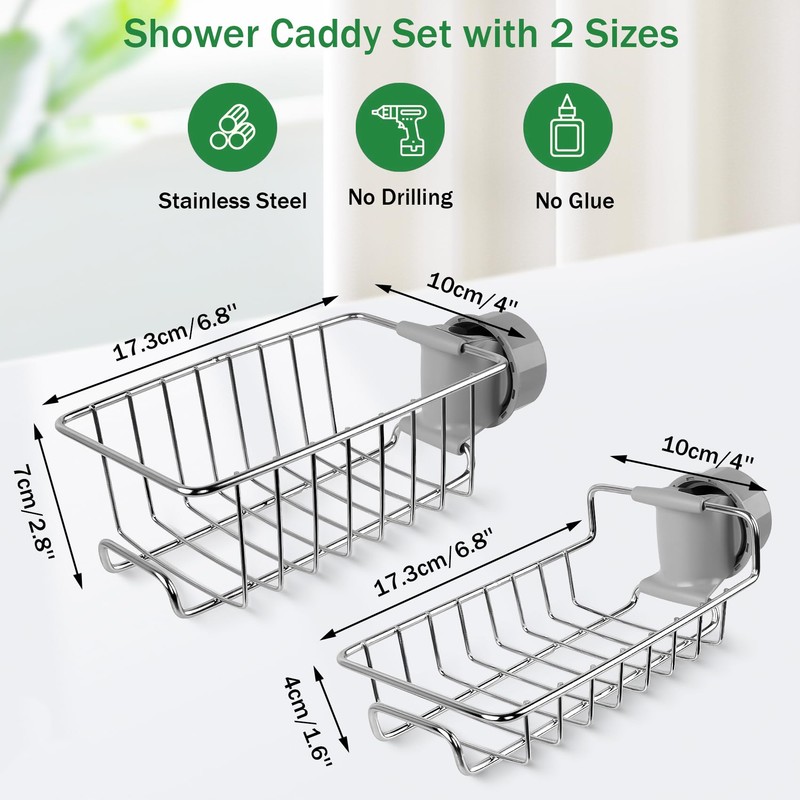 CoFvHo Shower Caddy Shelf No Drill 2 Pcs, Stainless Steel