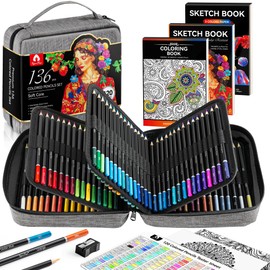 136 PCS Colored Pencils Set for Adult Coloring Books, 120 Colored Pencils with Sketchbook, Coloring Book, Sharpener, Soft Core Sketching Drawing Pencils, Art Supplies for Adults Artists (Grey)