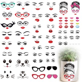 GIURKUU 8Pcs Funny Smiley Face Stickers for Flower Pots, Eye Stickers for Crafts, Eyebrows Eyelashes Eyes Nose Mouth Make a Face Transfer Decals for DIY Crafts, Flower Pots, Laptop, Waterbottle