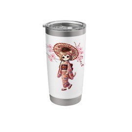 Cute Sakura Cat Kimono with Kawaii Japanese Cherry Blossoms Stainless Steel Insulated Tumbler