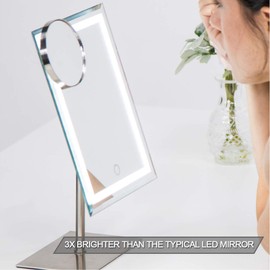 Waneway Lighted Makeup Vanity Mirror with 80 LEDs Lights and 10X Magnification Spot Mirror, Light up Dressing Table Cosmetic Mirror, 3X Brighter Dimmable Lighting, Full Metal Sleek Design,Satin Nickel