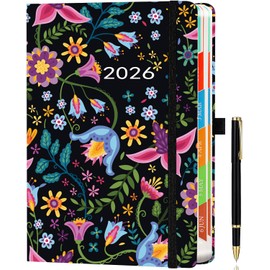 ZXHQ Diary 2026 Page a Day A5 from Jan to Dec, 2026 Diary Day to View, Daily Planner with Monthly Overviews, UK Holiday, Colorful Tabs, Pen Set and Inner Pocket, 5.9" × 8.5"- Black