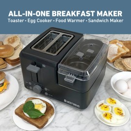 West Bend Breakfast Station 2-Slice Toaster and Egg Cooker/Poacher with Removable Pre-Cooked Meat and Vegetable Warming Tray for Perfect Breakfast Sandwiches, 1200-Watts, Black