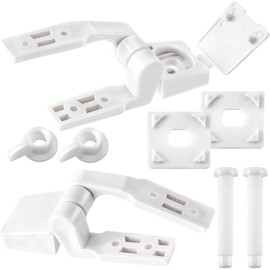 Joez Wonderful 2 Sets White Plastic Toilet Seat Hinge Replacement with Bolts Screw and Nuts, Universal Toilet Seat Bracket Hardware for Replacement & Repairs