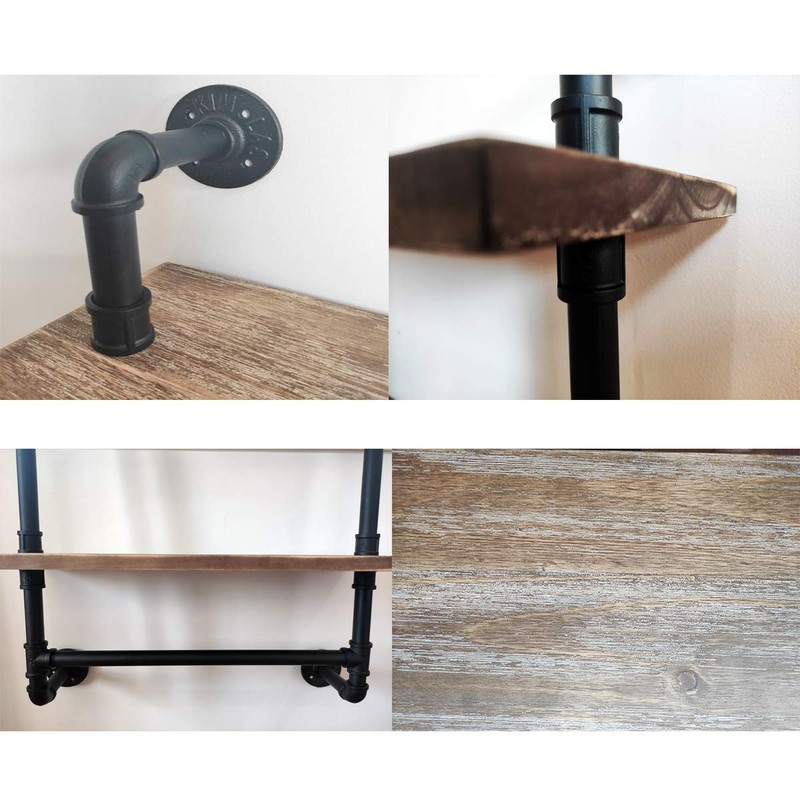 LooftMate Industrial Pipe Shelf,2 Tiered Metal Towel Racks for Bathroom,20"