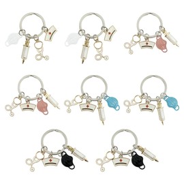 Pack of 8 Keyrings Nurse Metal Key Ring Nurse Gifts Key Pendant Nurse Accessories for Doctors Nurses Carers 4 Colours, White, pink, blue, black