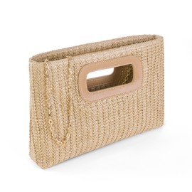 Women Top Handle Handbag Chain Crossbody Bag 2025 Summer Raffia Straw Clutch Beach Vacation Evening Square Purse, Rose