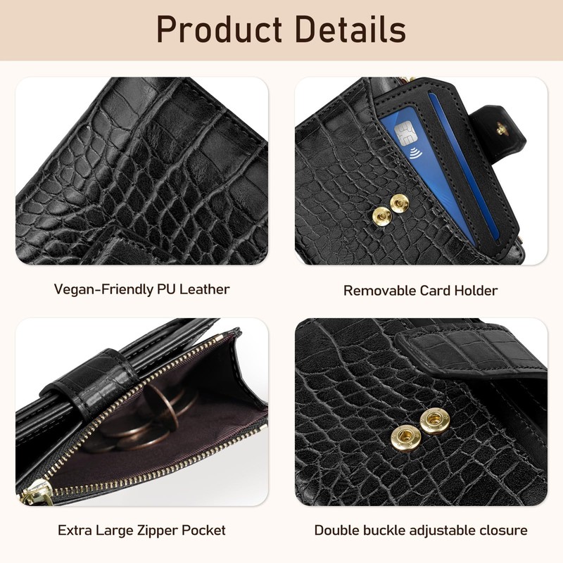 Simikol Crocodile Wallet Women RFID Blocking Bifold, PU Leather Card