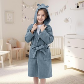 WYTbaby Kids Bathrobe 100% Cotton Terry Dressing Gown Hooded Absorbent Towelling Robe for Girls Boys 3-5 Years Pink