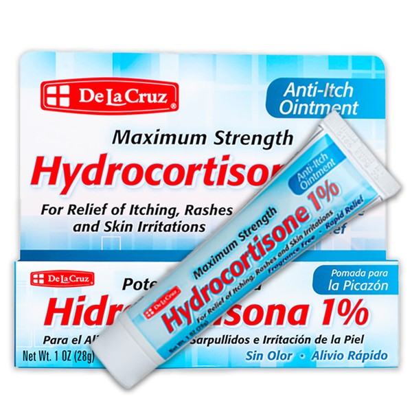 De La Cruz Hydrocortisone Cream - 1% Hydrocortisone Cream Maximum Strength Anti Itch Cream for Dry Skin, Redness, Dermatitis, Eczema and Rashes - Topical Ointment - 1 OZ (28g)