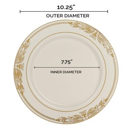Elegant Disposable Plastic Dinner Plates 120 Pcs - 10.25" Heavy Duty Fancy White with Burgundy & Gold Rim Dinner Plates - Bulk Party Supplies For Wedding, Easter, Birthday & All Occasions