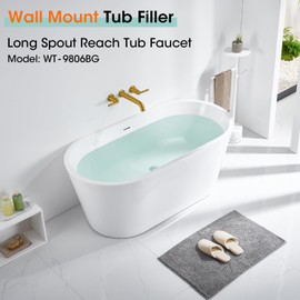 Wintap Wall Mount Tub Filler Long Spout Reach Tub Faucet with Rough-in Valve High Flow Tub Faucets 2-Handle Wall Mounted Bathtub Faucet Brass Roman Bath Tub Faucet Set Brushed Gold (WT-9806BG)